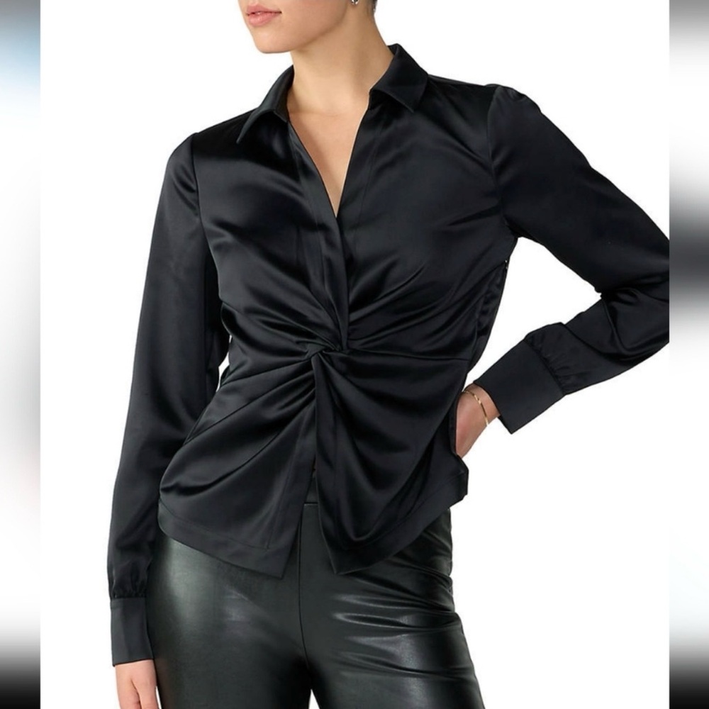 Sanctuary Black Large Easy On Me Satin Twist Front Blouse Quiet Luxury
